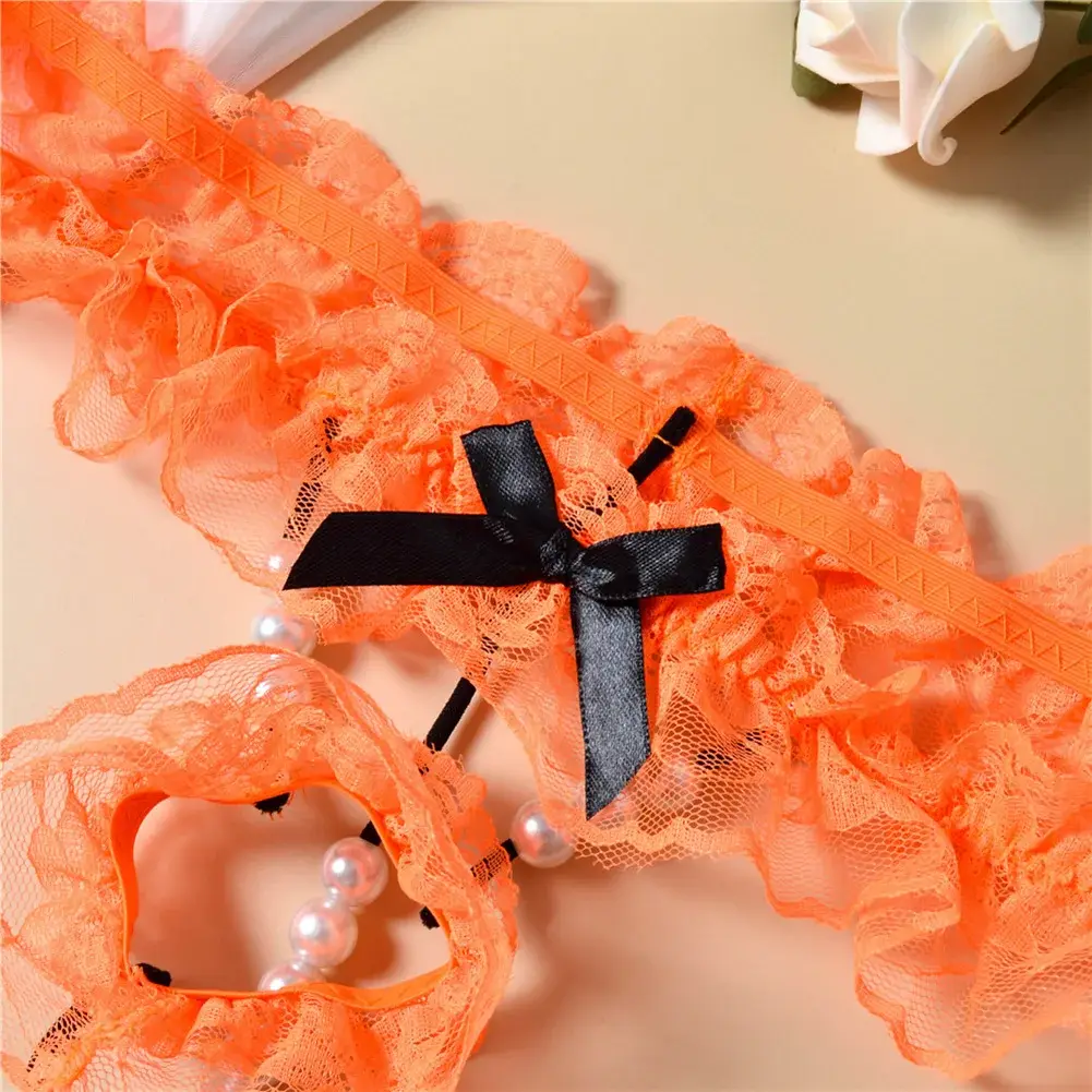 Men Lace T-Back Underwear Bow Elastic Waist G-String Pearl Lingeries For Man Sissy Panties Sexy Accessories Thongs Men's Panties
