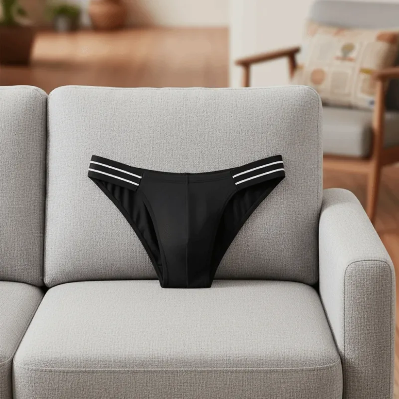Lingerie Men's Triangle Panties Mid Waist Breathable Men Thin Briefs Stripe Large Size Underwear for Men Four Seasons