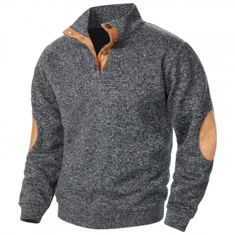Sweter Musim Gugur Pria Hoodie Warna Kontras Perca Kerah Berdiri Pulover Vintage Botton Down Pria — image 6