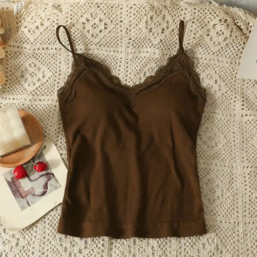 Kényelmes, légáteresztő csipke camisole pántos melltartó, egyszínű vágás felső szexi stílusú, vezeték nélküli nyári felső — image 12