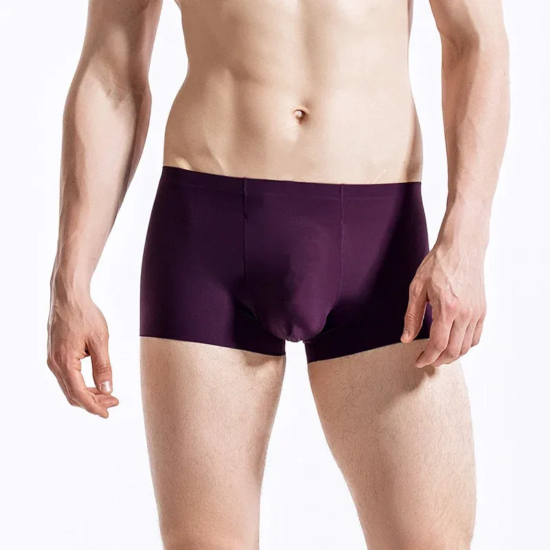 원활한 얼음 실크 속옷 남자의 초박형 복서 반바지 원피스 중반 허리 여름 팬티 트렁크