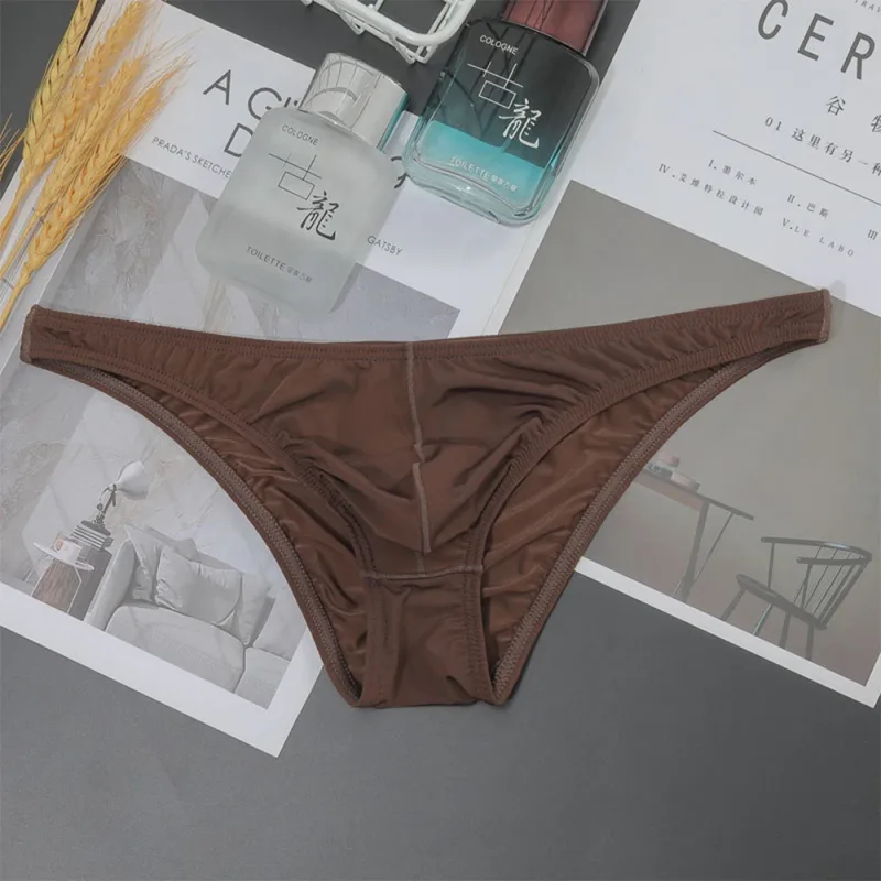Mens Sexy Low-Waist Briefs Shorts See Through Pouch Underwear Ice Silk Underpant Bikinis Ultra Thin Panties Solid Comf Lingerie
