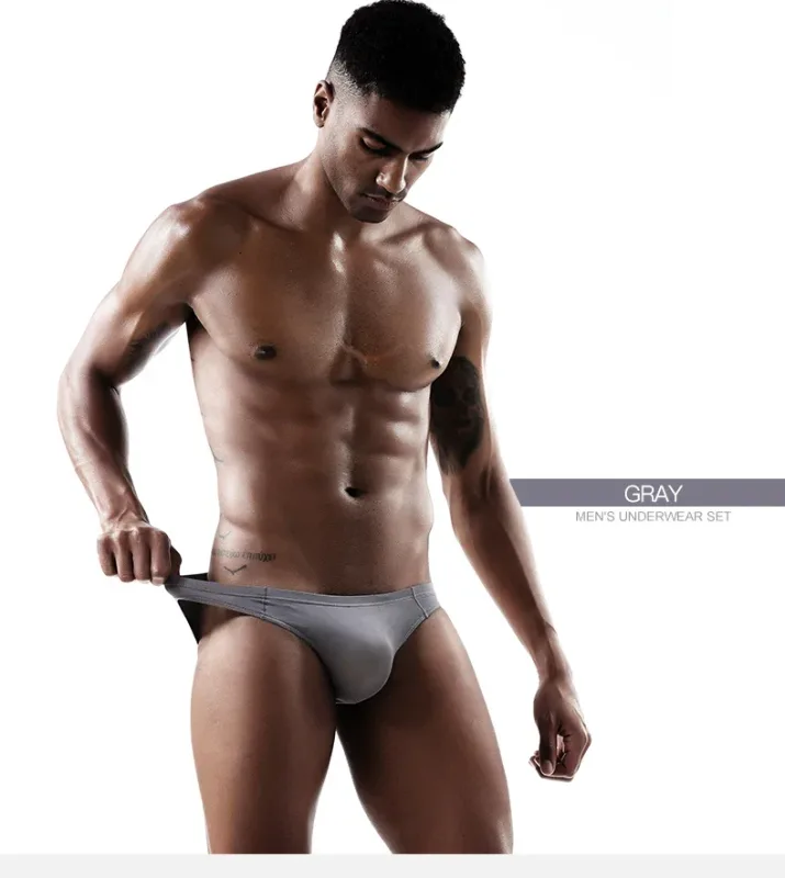 2PCS Men's Underpants Ice Silk Breathable Sexy Thin U Convex Transparent One Piece Low Waist Triangle Shorts Head