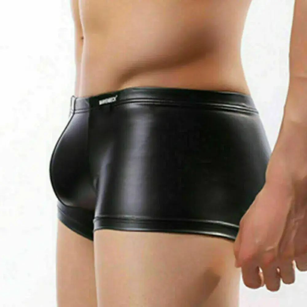Sexet Herreundertøj Bulge Pouch Boxershorts Trunks Natklub Wet Look Lavtalje Mand Trusser Boxers Lingeri