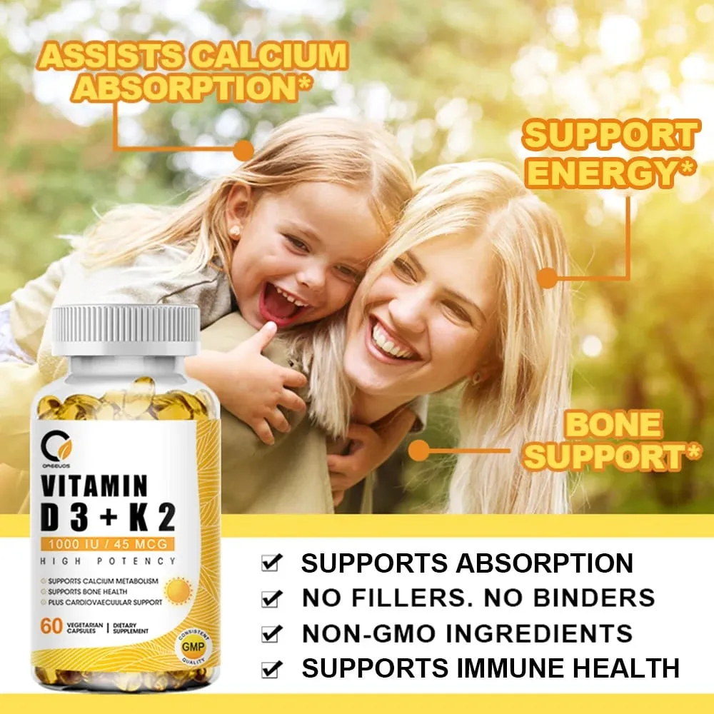 Vitamin D3 K2 Capsules Daily Supplement Healthy Immune System Heart and Bones Multi Diet Supplement for Adults — image 5