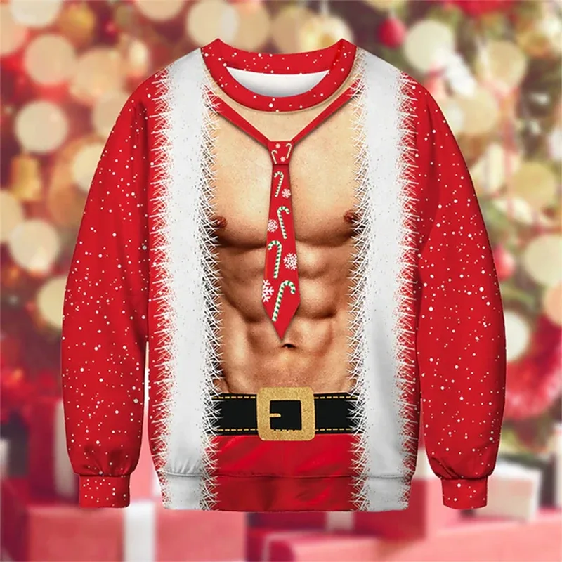 クリスマス醜いセーターおかしい 3D 印刷筋肉パターンスウェット男性のための新しいファッションプルオーバーパーティーコスプレ衣装クリスマスギフト — image 6