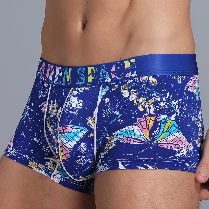 Erkek Nefes Buz Ipek Baskılı Boxer Külot Iç Çamaşırı Moda Erkek Külot Rahat Calzoncillo Hombre