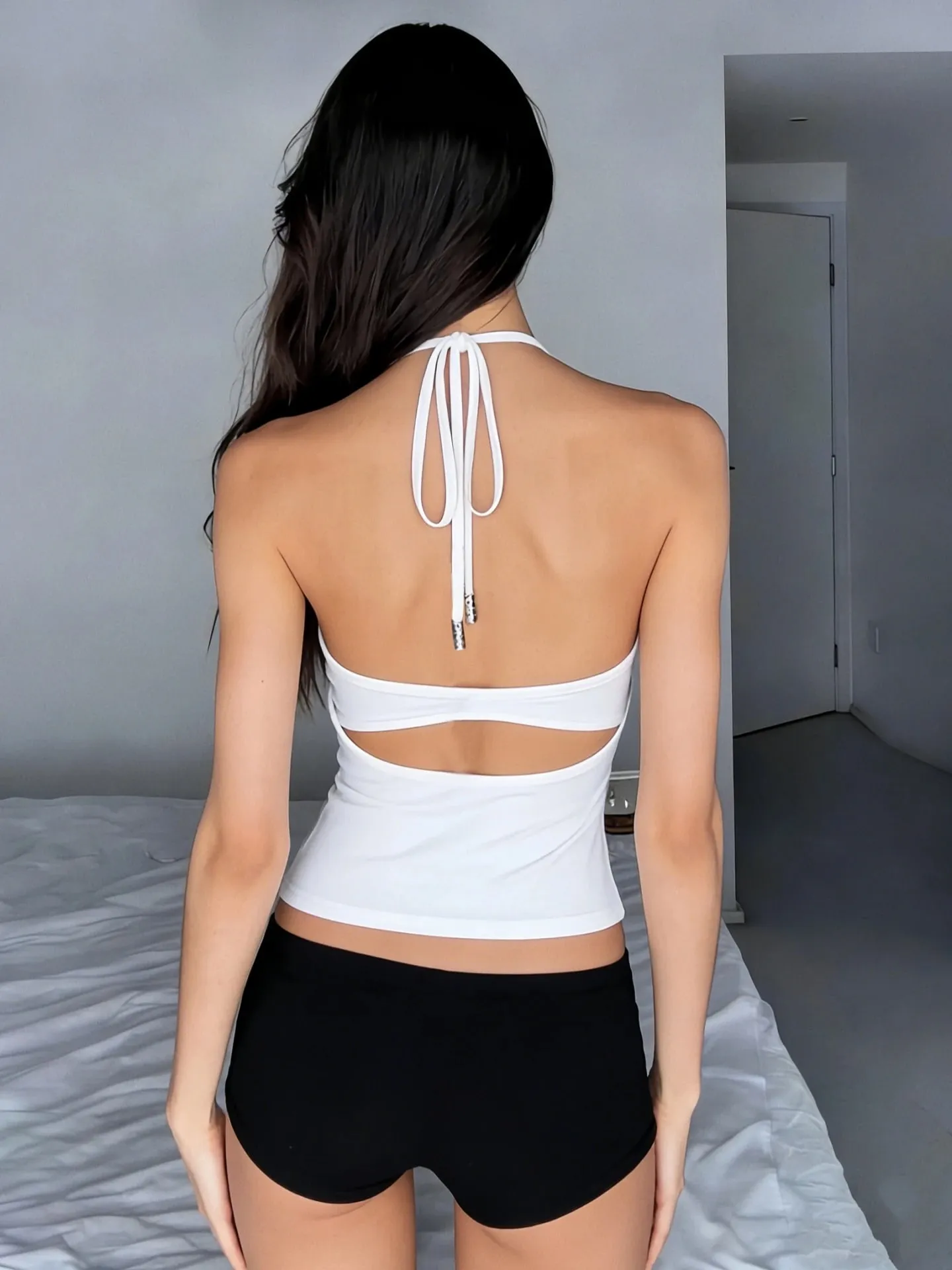 Dulzur Women'S Sexy Backless Lace Up Crop Camisole Solid Causal Slim Fit Halter Top Party Vacation Beach Style Summer Outfit Y2K