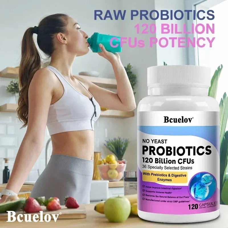 Digestive Health Probiotics 120 Billion CFU Prebiotics & Digestive Enzymes Adult Probiotic Supplement Promotes Gut Health