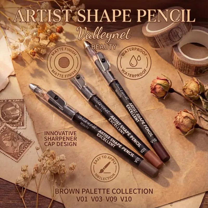Σετ Lip Liner 4 Piece Brown Shades Ματ αδιάβροχο συμβατό με διάφορα lip glosses και κραγιόν φορητή τσάντα