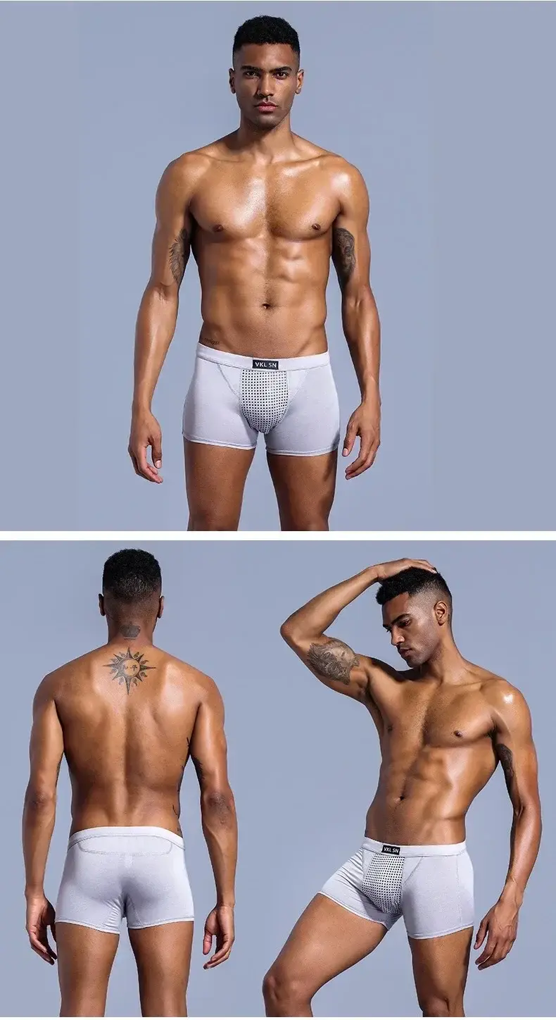 Men's Magnetic Closure Milk Silk Boxer Briefs Anti-Slip Quick-Dry Ultra Soft Breathable Underwear Boxer Shorts