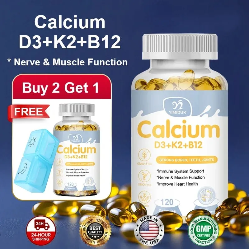 Οι κάψουλες Premium Calcium D3 K2 B12 υποστηρίζουν την απορρόφηση ασβεστίου στα οστά και τα δόντια Υγεία των νεύρων, μυϊκή λειτουργία και ζωτικότητα
