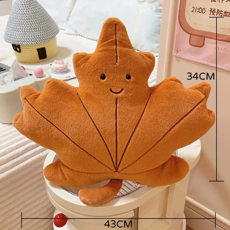 פנים מחייכות מייפל גינקו עלה כרית קטיפה ממולא Kawaii צמח כרית ספה כיסא קישוט מתנה