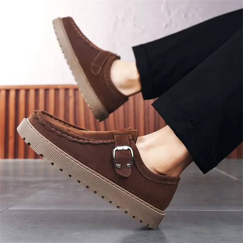 Ανδρικά μπεζ σουέντ casual loafers σε μεγάλα μεγέθη Άνετα, αντιολισθητικά παπούτσια περπατήματος με χοντρή σόλα Μοντέρνα και μοντέρνα παπούτσια 2025