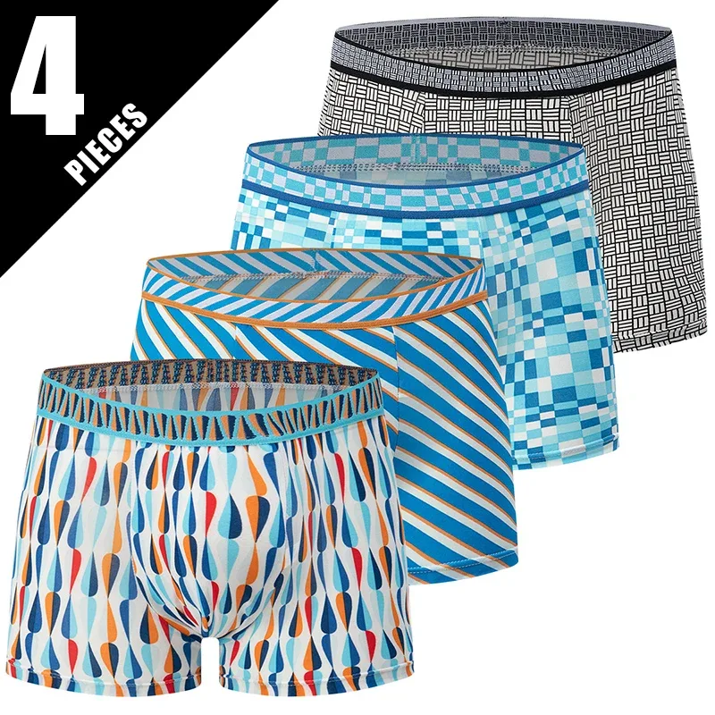 4/5 peça masculino colorido estampado moda casual boxer shorts solto e confortável roupa interior de grandes dimensões shorts de cintura elástica