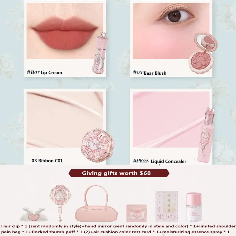 Flower Knows איפור סט מתנות שפתיים קרם סומק כרית BB Cream Brightening Concealer Essence לחות ותיק קוסמטי All-in-One