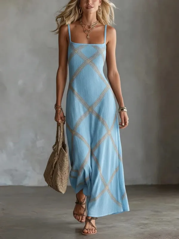 Nyomtatott csíkos egyszínű ujjatlan ruha Alkalmi nyári ruhák tavaszi outfit