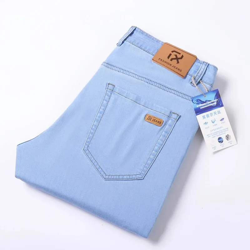 Lyocell Jeans nyári ultravékony elasztikus egyenes férfi farmer nadrág divat koreai puha kendő Menő üzleti alkalmi nadrág — image 11