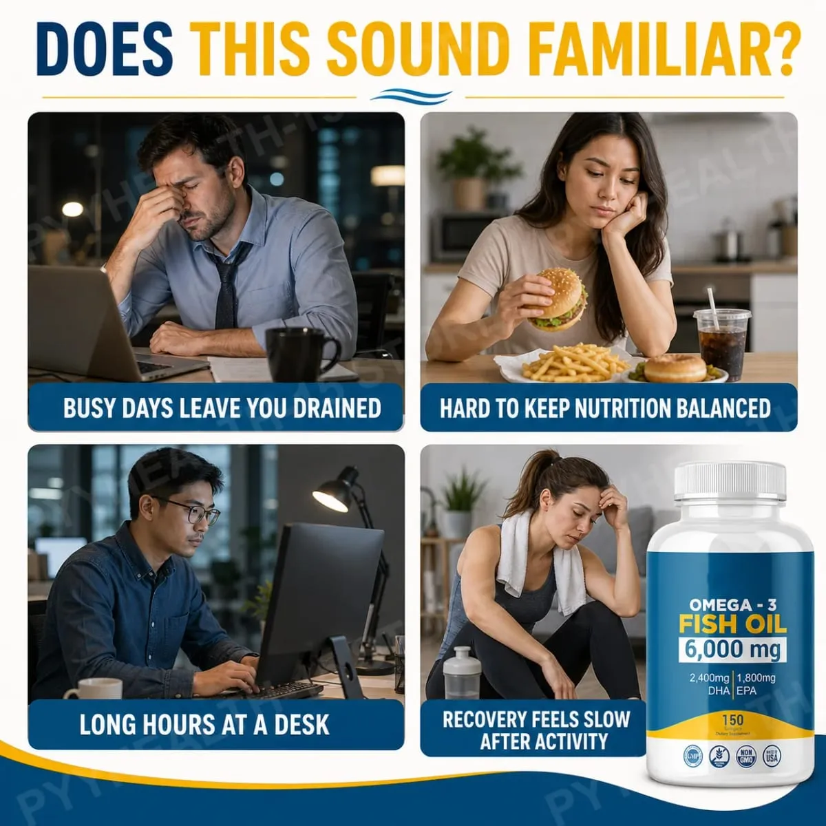 Omega-3 Fish Oil 6000mg Softgels High DHA EPA Formula 2400mg DHA 1800mg EPA Non-GMO 150 Capsules Heart Brain Nutrition Support — image 4