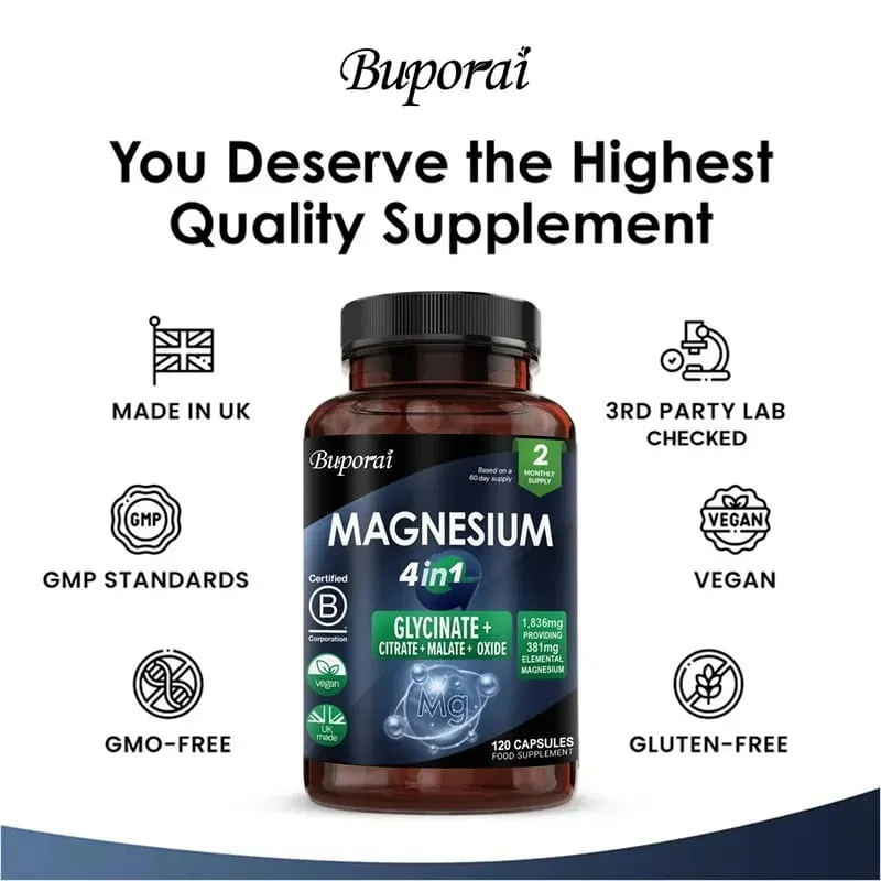 Magnesium 4-in-1 Complex - Supports The Nervous System Promotes Healthy Sleep and Muscle Relaxation and Relieves Stress