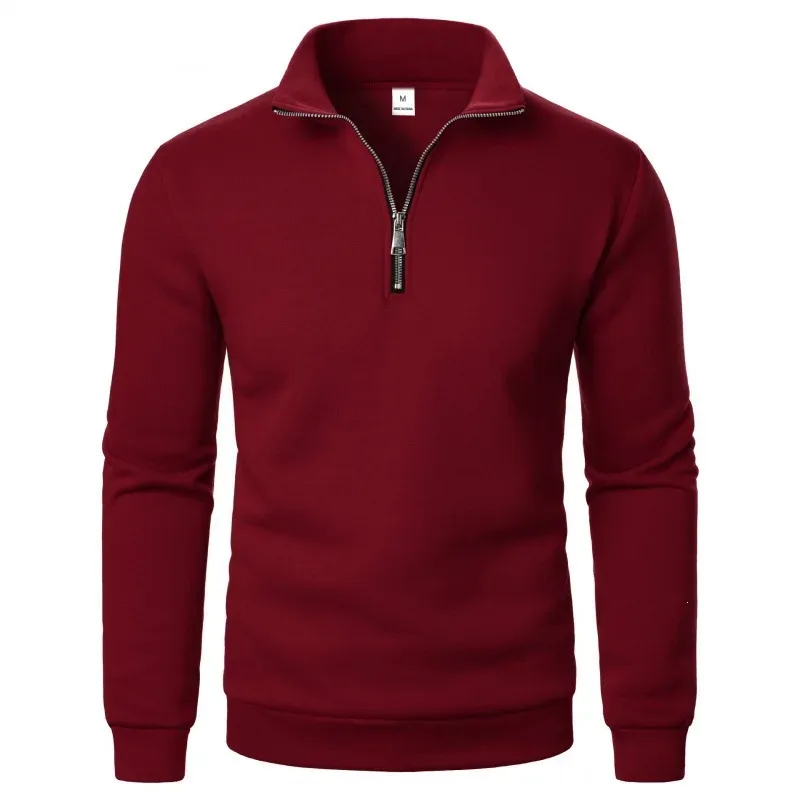 Printemps automne nouveau décontracté demi fermeture éclair col montant sweat tendance Simple mince hommes pull à manches longues hauts hommes sweat
