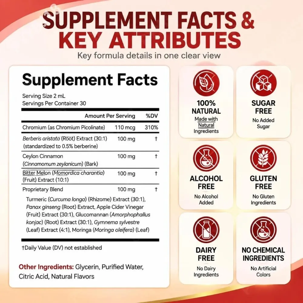 Berberine Liquid Drops Chromium & Ceylon Cinnamon Supports Vitality Metabolic Wellness Digestive Health Sugar-Free Non-GMO 60ml — image 3