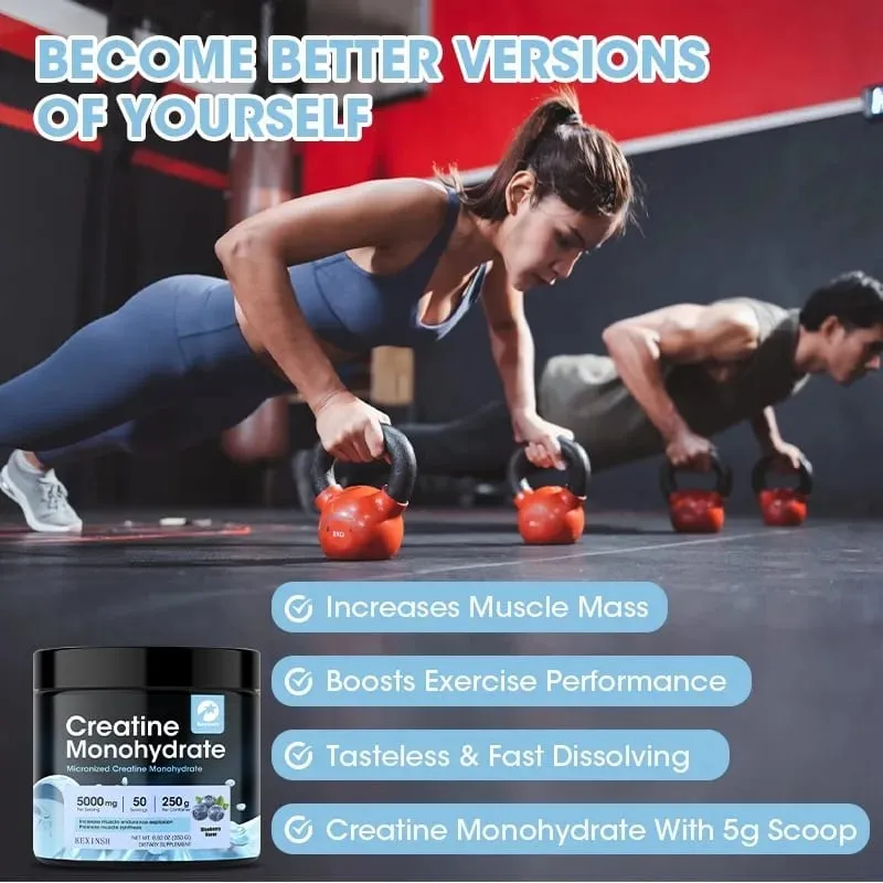 Creatine Powder Monohydrate for Muscle Buliding 100% Pure Supplement Blueberry Flavor Sport Energy and Strength