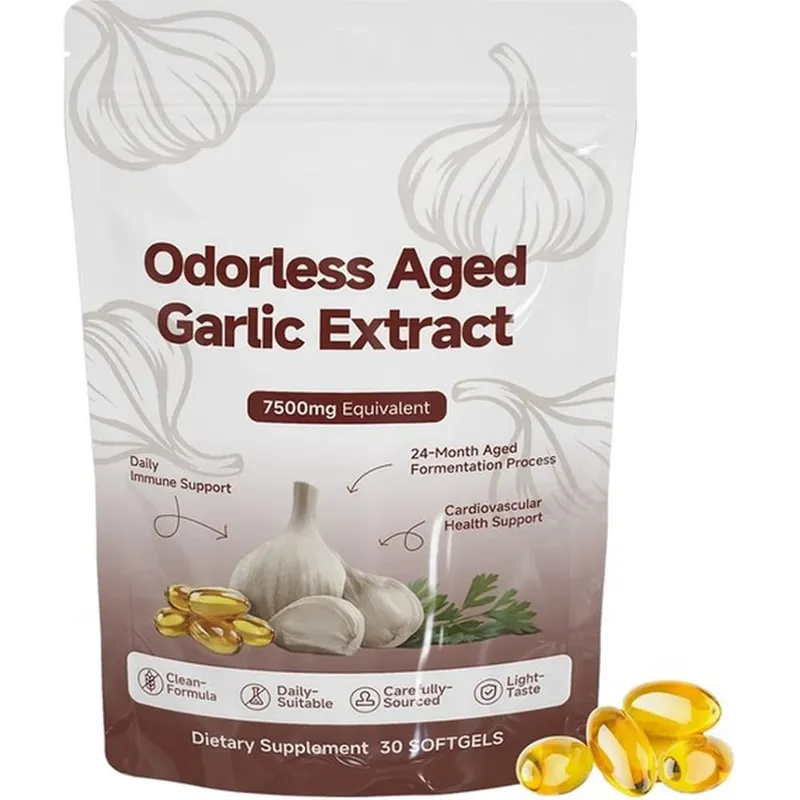 Odorless Aged Garlic Extract Softgels 7500mg Equivalent 24-Month Fermented For Immune Cardio Metabolic Support Adult 30 Count