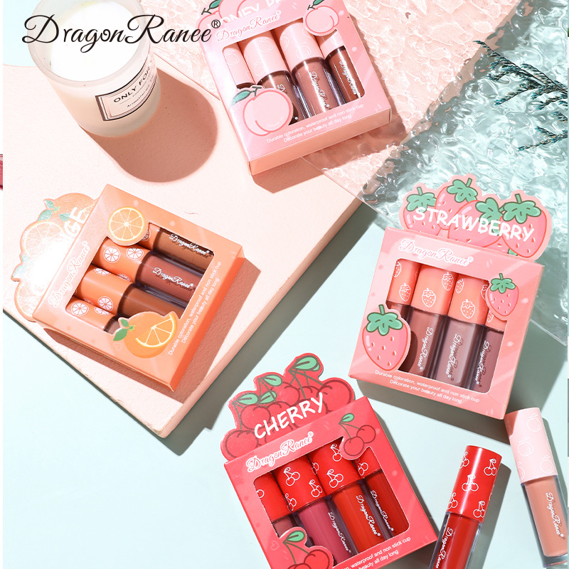 Mini Velvet Matte Lip Gloss Set 3 τμχ/4 τμχ Αντικολλητικό Κύπελλο που δεν ξεθωριάζει με μακράς διαρκείας απόχρωση χειλιών με άρωμα φρούτων Απαλό και ελαφρύ — image 2