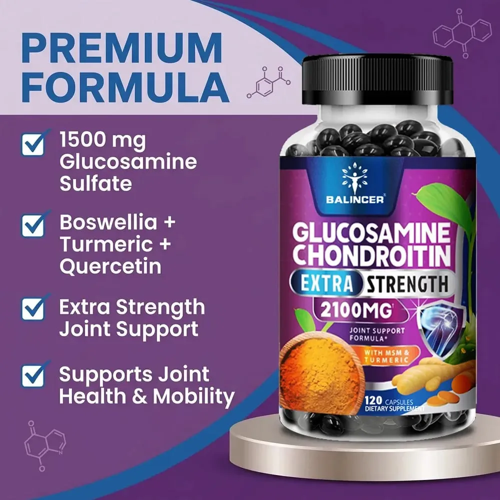 Glucosamine Chondroitin Capsules with Turmeric Root for Support Stress Relief Bone Joint & Immune Health Dietary Supplement