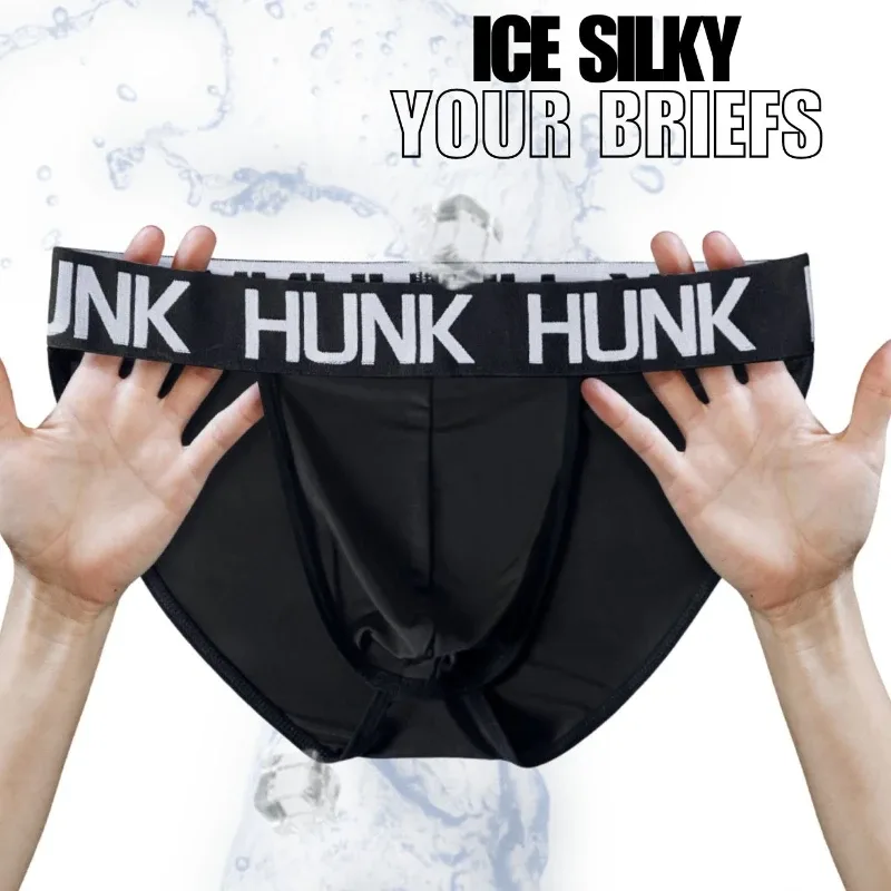 Sexy Men Low Rise High Cut Bikini Briefs Ice Silk Soft Lightweight Breathable Underwear Sport Workout Daily Single Underpants
