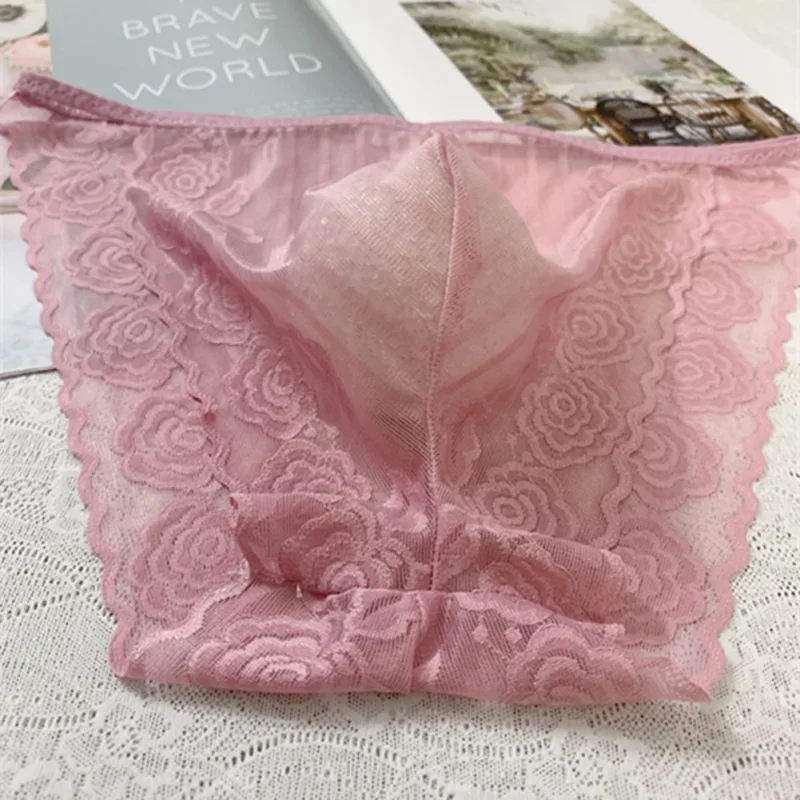 Men Seamless Lace Extreme Men's Panties Mesh Sheer Very Hot Lingerie Gay Sissy Bulge Pouch Bikini Briefs Underwear Underpants