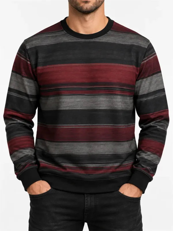 Men's Vintage Striped Crewneck Sweatshirt Casual Long Sleeve Pullover Color Block Autumn Streetwear Everyday Fashion Classic Top