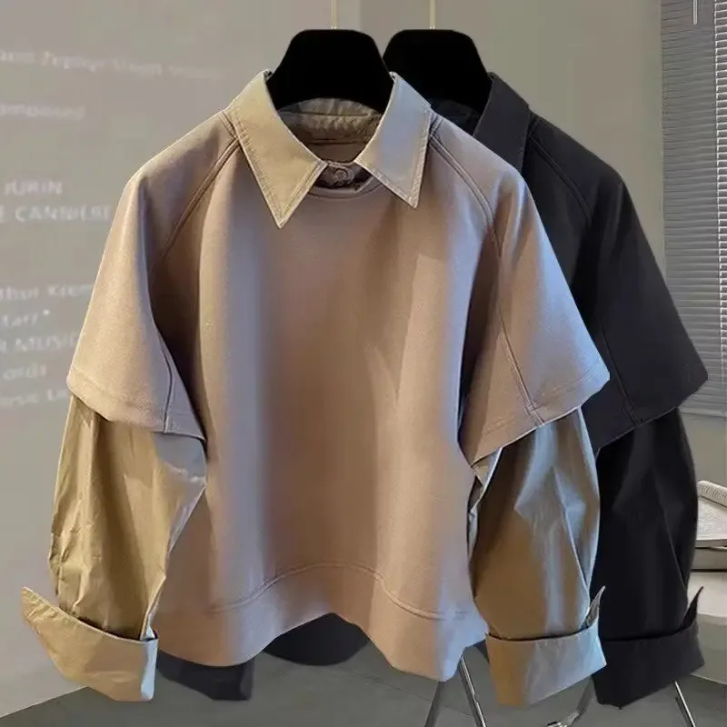 Sonbahar Kış için iki parçalı Eklenmiş uzun kollu Gömlek erkek Yeni Kazak Kore Tarzı Trendy Gevşek Moda Çok Yönlü Üst — image 3