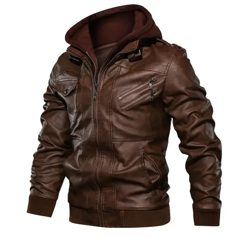 Outdoor Windproof Male Leather Jacket Men's Slim Fit Zipper Leather Jacket PU Jacket Autumn Winter Man High Quality Clothing — image 2