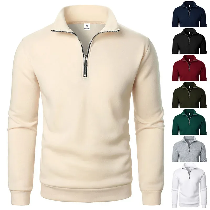 Printemps automne nouveau décontracté demi fermeture éclair col montant sweat tendance Simple mince hommes pull à manches longues hauts hommes sweat