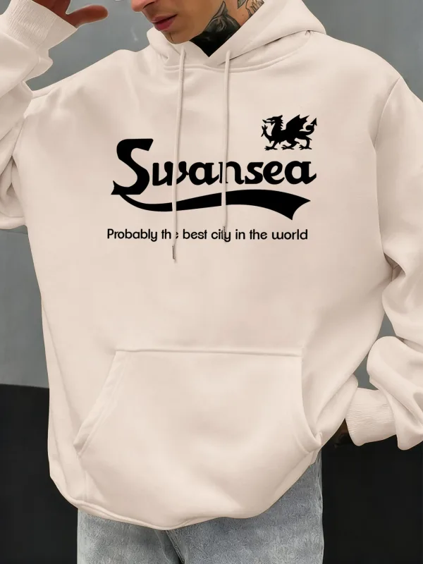 Swansea De Beste Stad Brief Ontwerp Herfst Mannen Hoody Pocket Hoodie Casual Fleece Zachte Truien Hiphop Kleding Losse Tops