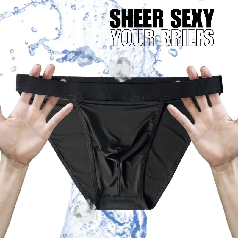 1 Piece Men's Sexy Ultra-Thin Ice Cool High Cut Briefs, Breathable Soft Stretchy Elastic Waistband Casual Daily Underwear