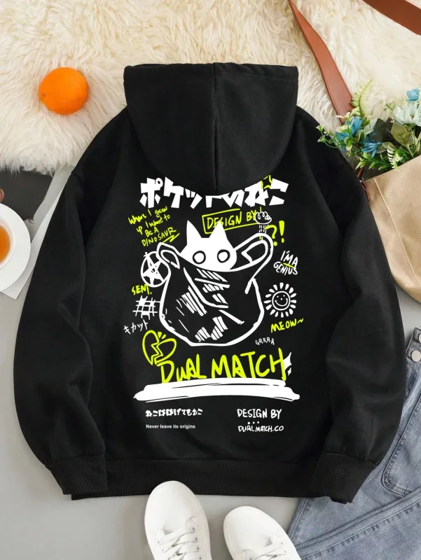 Japão estilo gato preto hoodie masculino feminino ao ar livre rua casual moda esporte dos desenhos animados manga comprida adulto outono inverno moletom topo — image 3