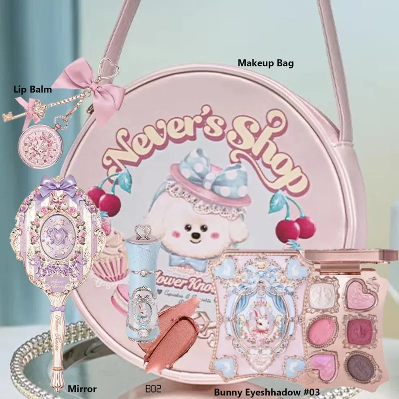 Flowerknows オールインワン マックアップ セット ギフトボックス フラワー ノウズ グリッター アイシャドウ パレット チーク ロングラスティング グロス 口紅 バッグ付き — image 9
