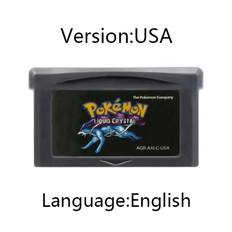 GBA Pokemon Game Cartridge 32-Bit קונסולת משחקי וידאו כרטיס Ash Grey Liquid Crystal Light Platinum Moemon Emerald שפה אנגלית