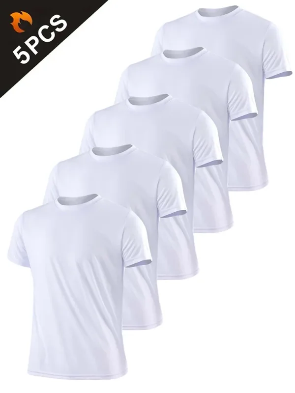5PCS Men's Solid Color Ultralight Quick Dry Sport T-Shirt Breathable Lightweight Top For Fitness Training Workout Running Gym