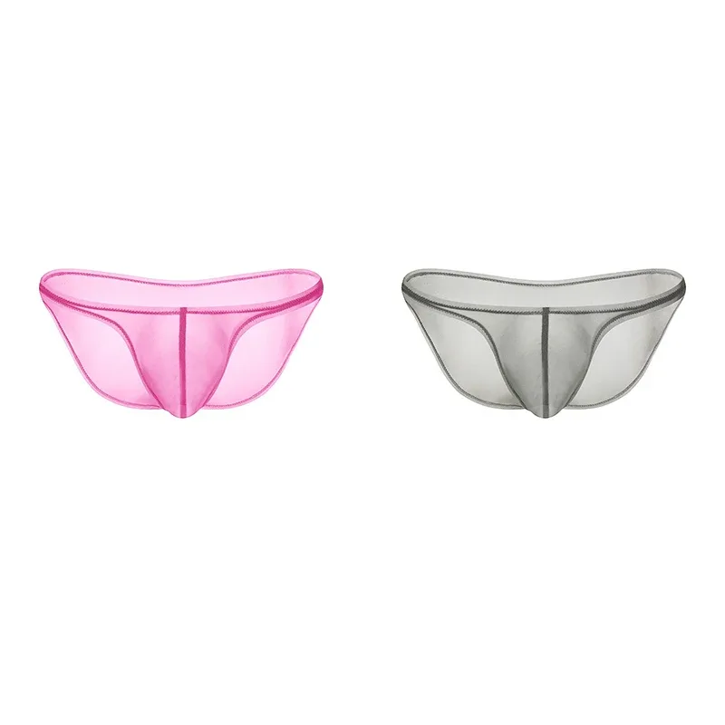 Men's Underwear Delicate Ice Silk Transparent Triangle Panties Personality Low Waist Briefs