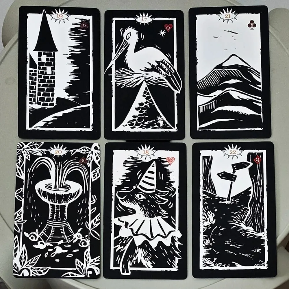 Gulliver Lenormand Oracle Deck 10,3*6cm - 36 Cards Minimalist Black & White Linocut Art