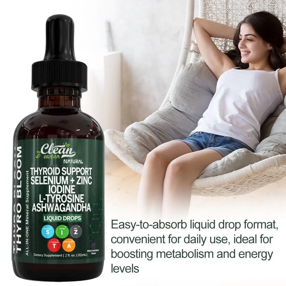 60ml Supplement Liquid Drops Vitamin B3&D12 Selenum Zinc Iodine L-tyrosine Ashwagandha Daily Supplment Bladderwarack Extract