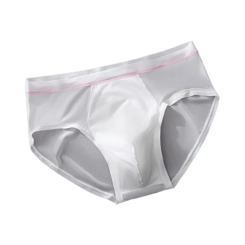 Men's Seamless Ice Silk Briefs Underwear Bulge Pouch Solid Breathable Panties Sexy U Convex Pouch Lingerie Underpants