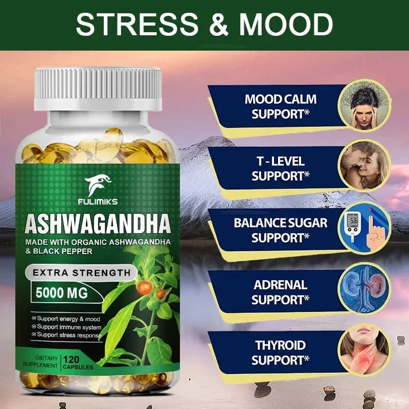 Vegetarian Organic Ashwagandha Extra Capsule Energy & Endurance Supplement Brain & Memory Relief Stress Deep Sleep — image 2