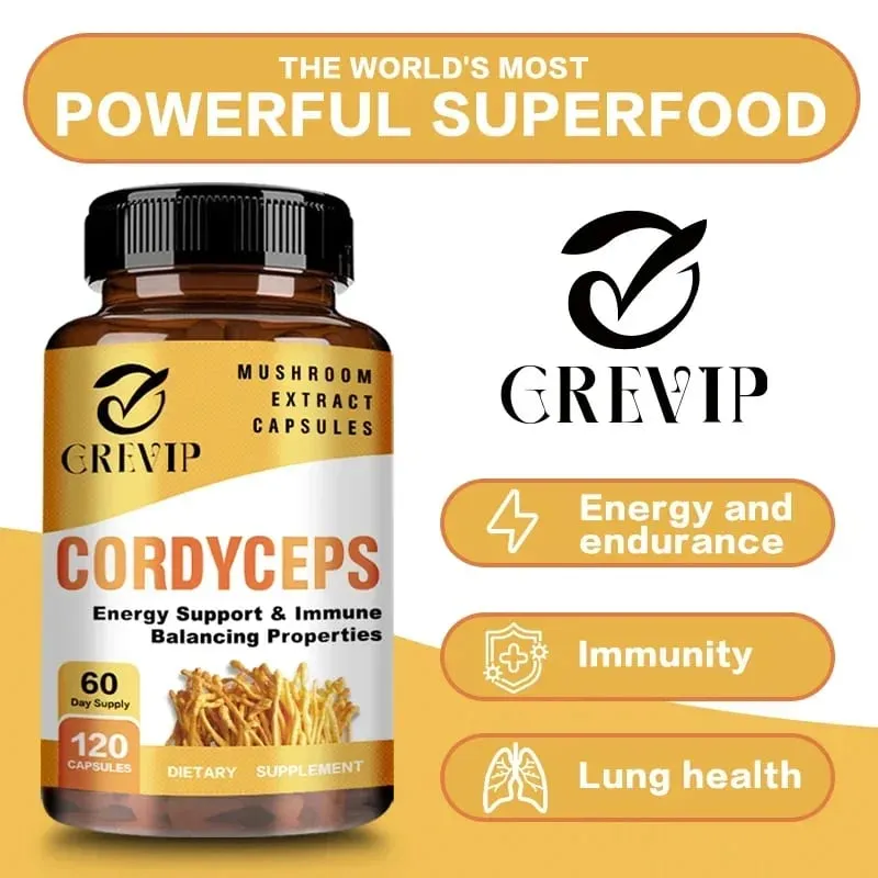 Cordyceps Mushroom Capsules - Boost Energy and Endurance Enhance Memory and Concentration and Relieve StressSupplementsSupplem