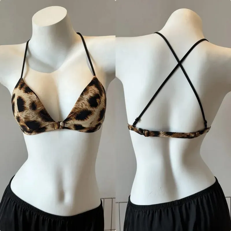 Hot Sale Σουτιέν Leopard Print Γαλλικό Τρίγωνο Κλείσιμο Λεπτή Ομορφιά Πίσω Λουράκι Σπαγγέτι Άνετα Γυναικεία Καλοκαιρινό Καθημερινά