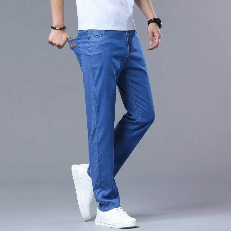Lyocell Jeans nyári ultravékony elasztikus egyenes férfi farmer nadrág divat koreai puha kendő Menő üzleti alkalmi nadrág — image 6